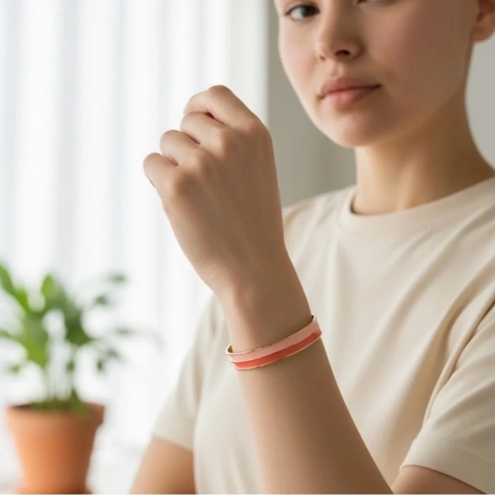 Coral Enamel Bangle Bracelet